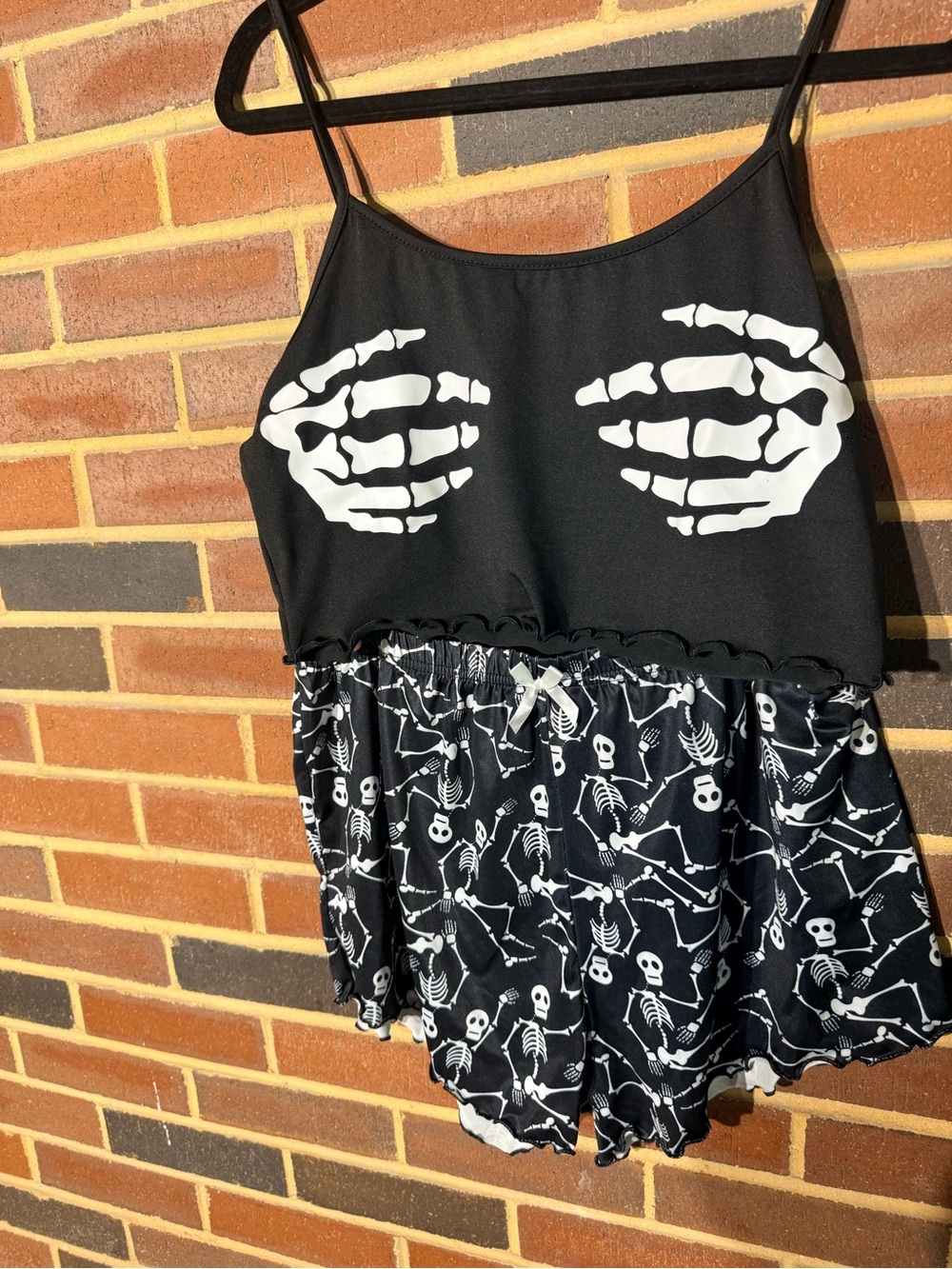 Black Skeleton-Print Women's Cami Romper Sleepwear